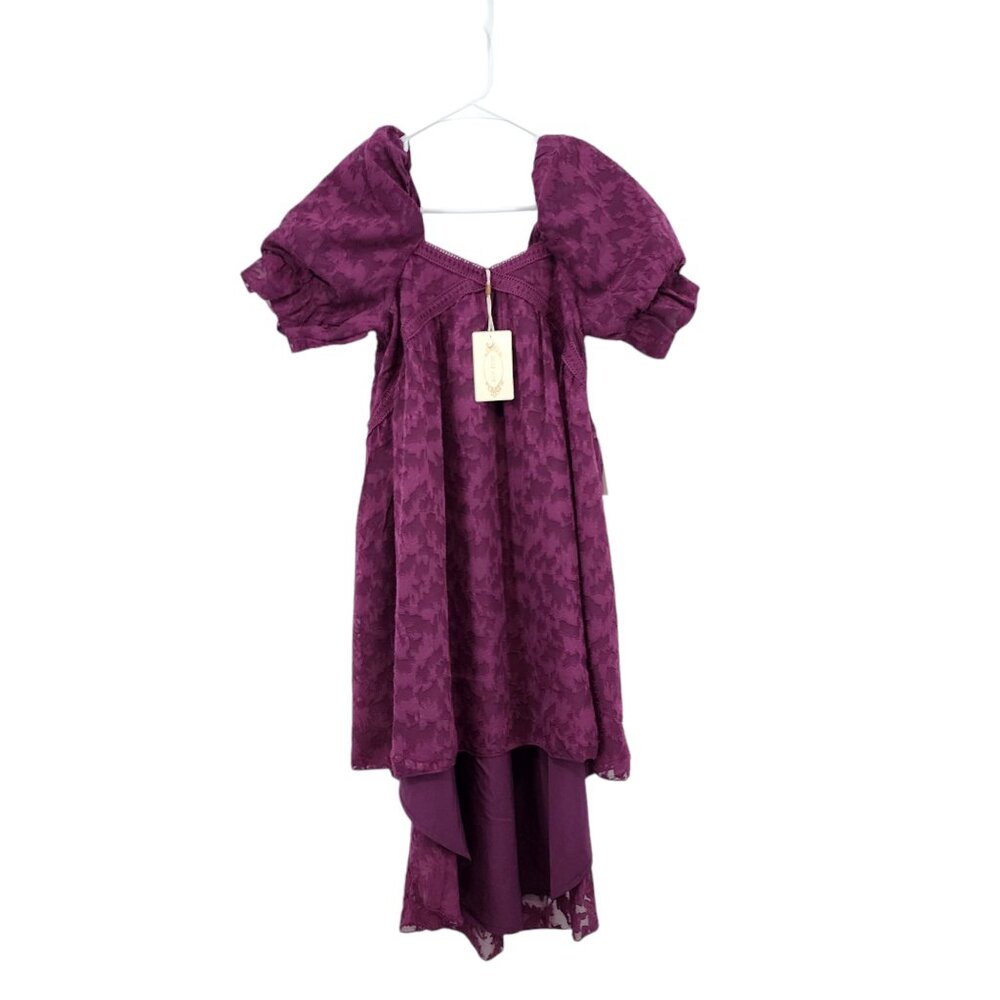 Mia Joy Girls Lilya Square Neck Puff Sleeve Hi-Low Dress - 12